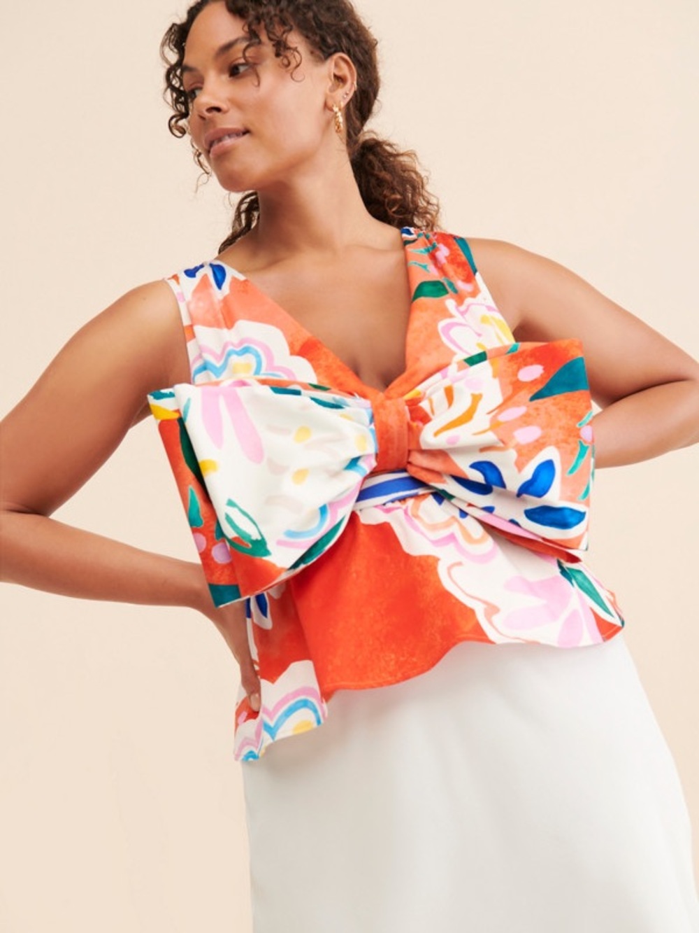 Hutch Anthropologie Meggy Bow Sleeveless Peplum Top Floral 1X NWT New - Picture 2 of 6